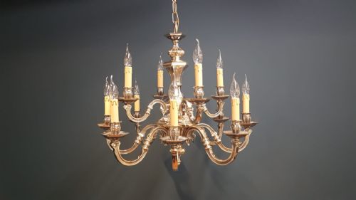 Superb Edwardian Cast Brass 12 Arm Chandelier