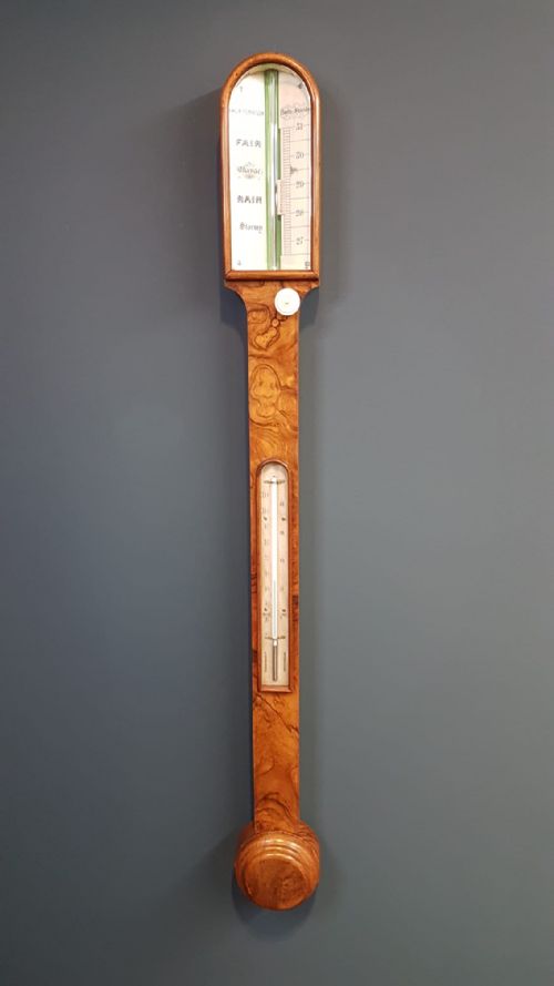 Victorian Burr Walnut Stick Barometer