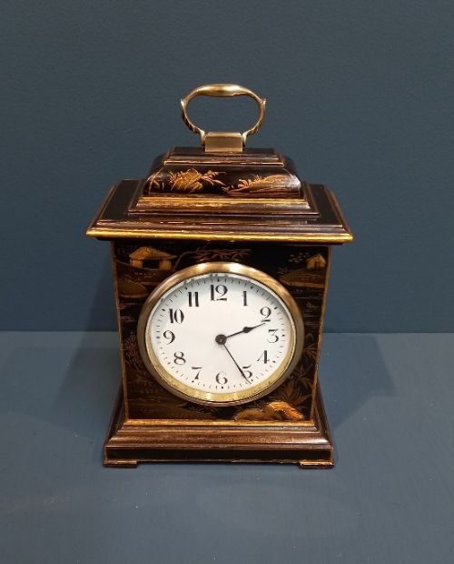 Edwardian Black Chinoiserie Mantel Clock