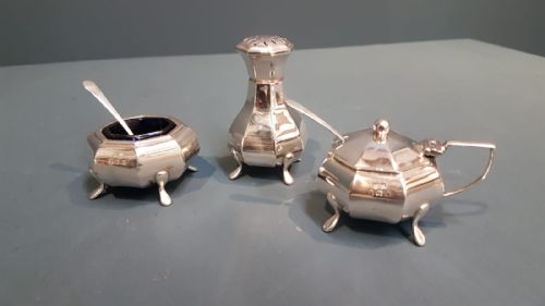 George V Silver Three Piece Cruet