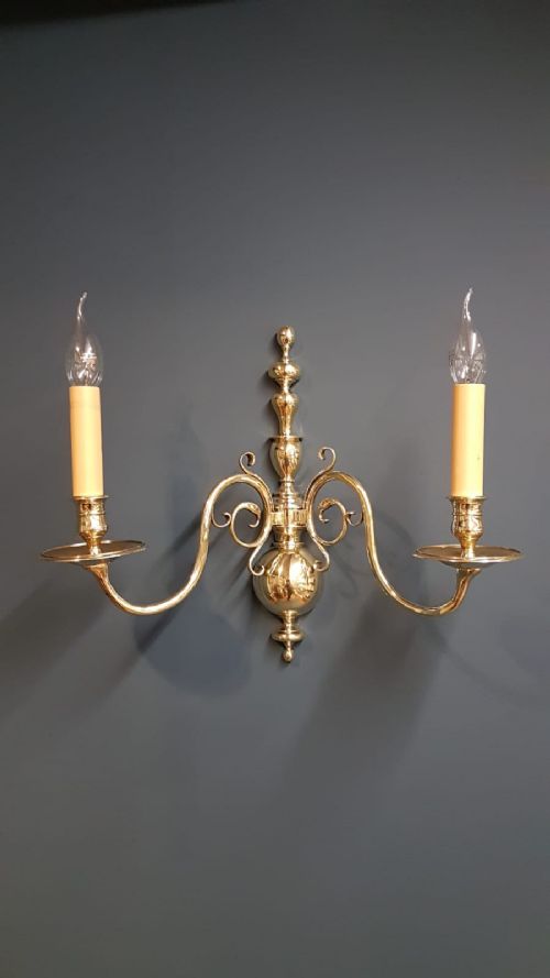 Matching Pair of Edwardian Brass Wall Lights