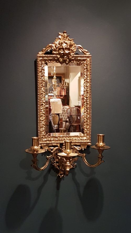 Victorian Gilt Brass Mirror Back Wall Sconce