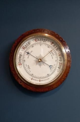Mid Victorian 10" Porcelain Dial Aneroid Barometer