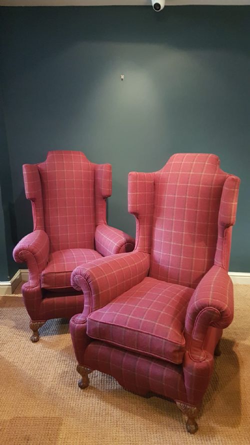 Superb Matching Pair of Edwardian Wing Back Arm Chairs