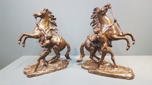 Pair of Victorian Bronze Marly Horses