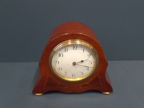 Small Edwardian Period Fruitwood Inlaid Mantel Clock