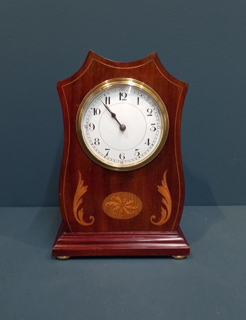 Edwardian Scalloped Top Inlaid Mantel Clock