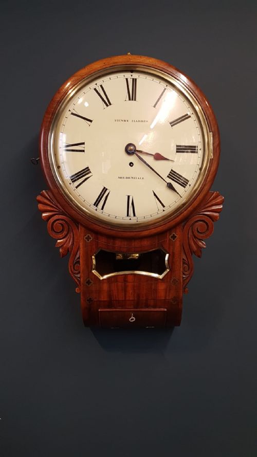 Early Victorian Mahogany Drop Dial Fusee Wall Clock
