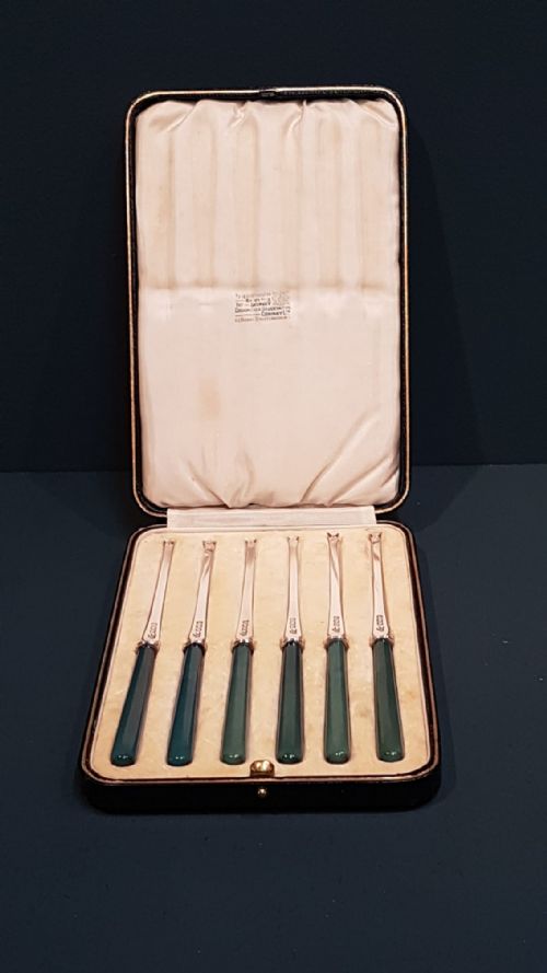 Rare Boxed Set of Silver and Bone Lobster Picks
