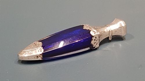 Victorian Silver and Bristol Blue Glass Scent Bottle