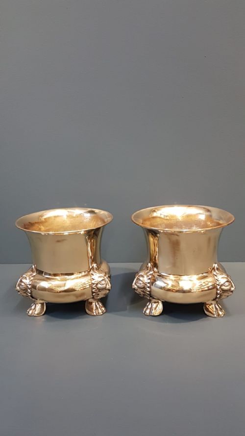 Matching Pair of Stylish Brass Planters