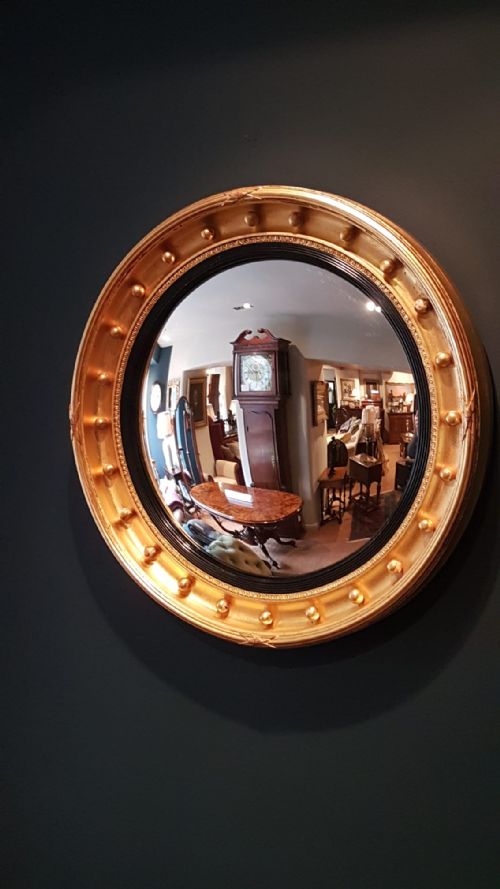 Large Edwardian Gilt Convex Mirror