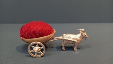 Rare Adie & Lovekin Silver Goat & Cart Pin Cushion