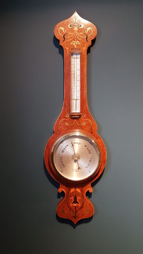 Superb Victorian Inlaid Banjo Barometer