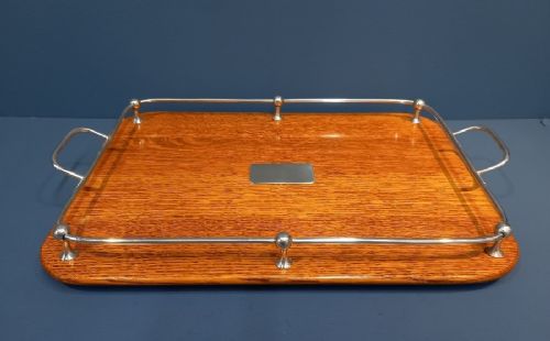 Late Victorian Polished Oak & Silver Plated Tray