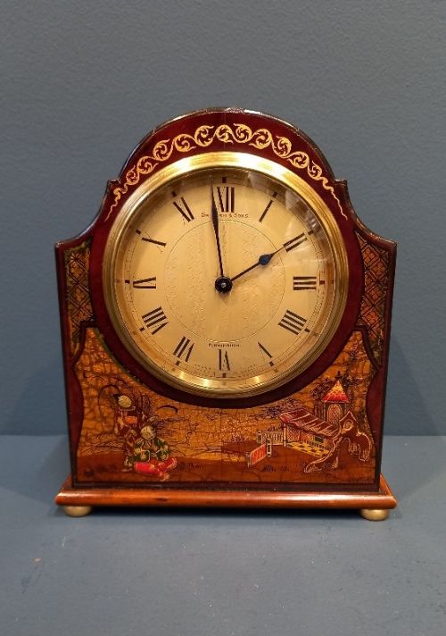Superb Edwardian Period Walnut Chinoiserie Mantel Clock