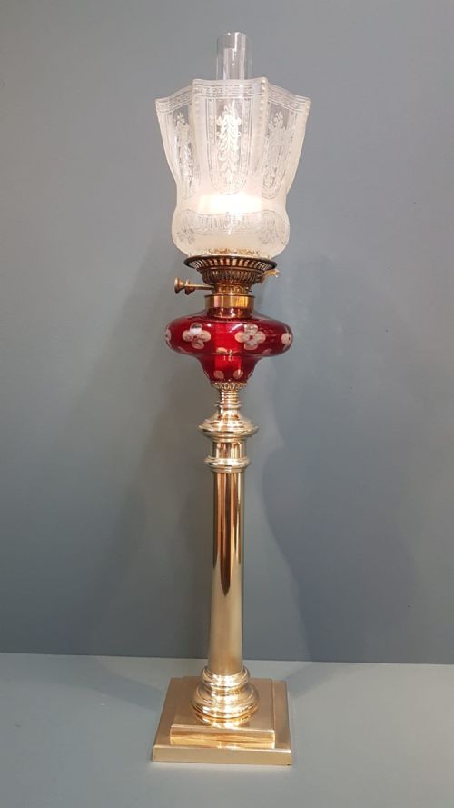 Superb Victorian Ruby Glass Reservoir Oil Lamp