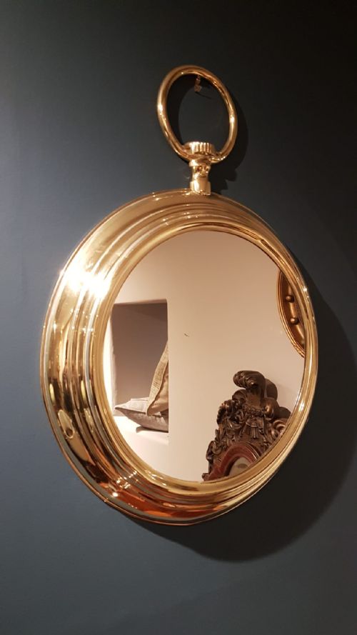 1930'S Brass Framed Pocket Watch Style Mirror