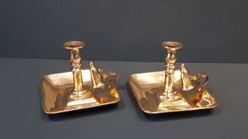 Matching Pair of Late George III Brass Chamber Sticks