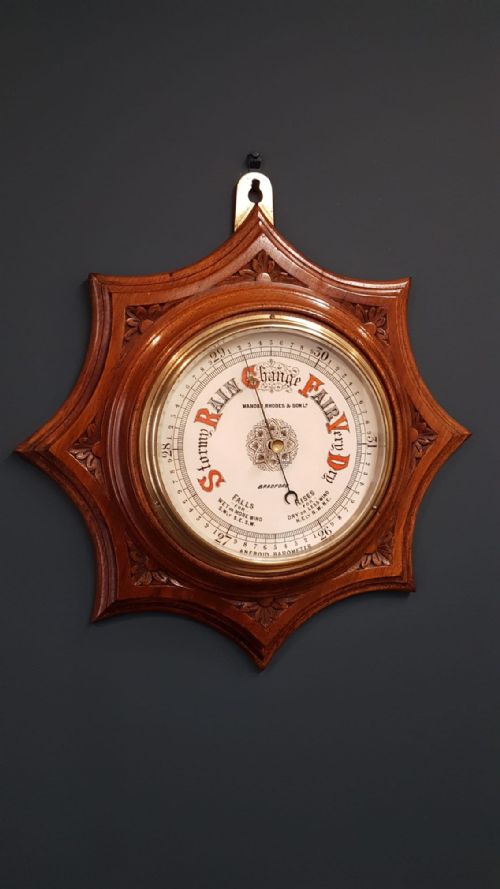 Superb Carved Walnut Starburst Barometer