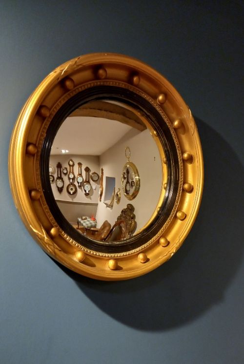 Edwardian Timber Gilt Convex Wall Mirror