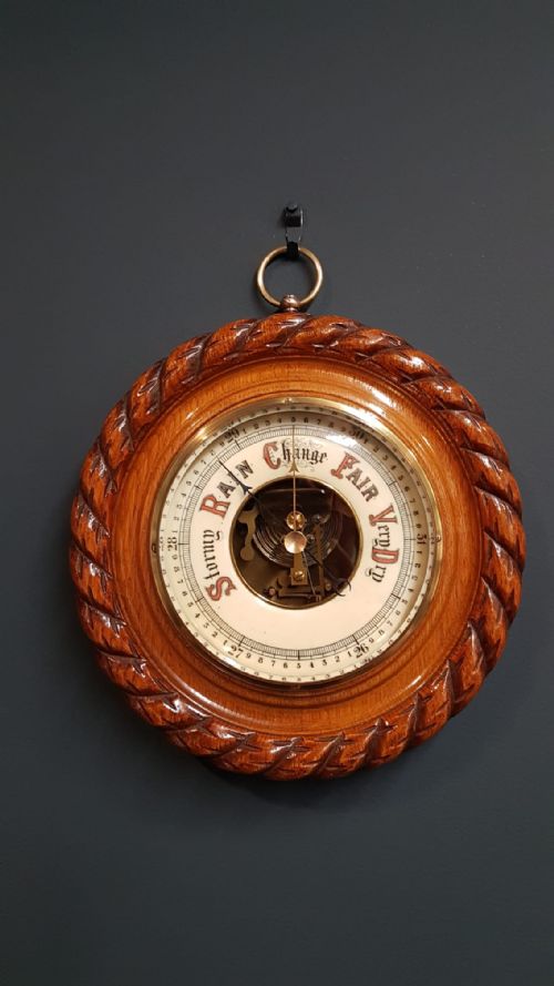 Quality Victorian Oak Rope Twist Barometer
