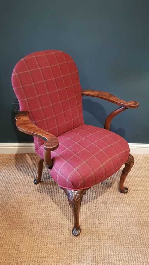 Edwardian Walnut Open Arm Chair