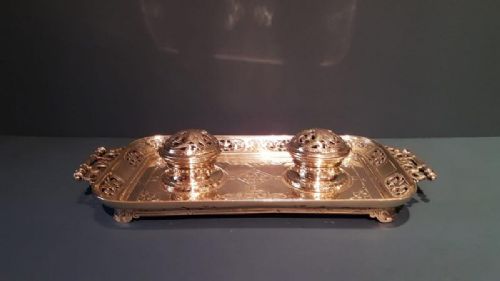 Victorian Cast Brass Pen and Ink Stand
