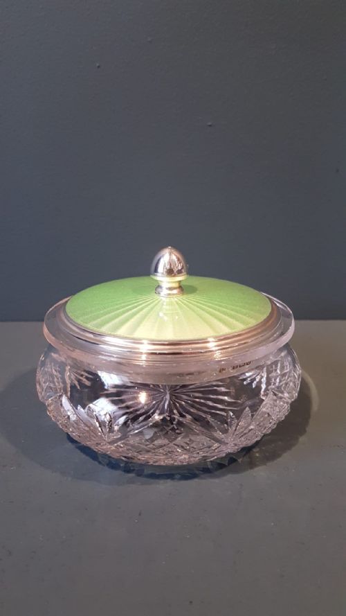 Silver and Engine Turned Enamel Table Jar