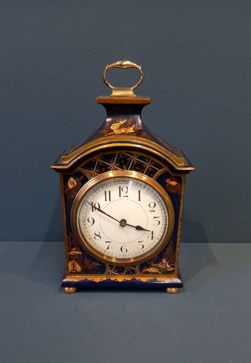 Small Edwardian Blue Chinoiserie Mantel Clock