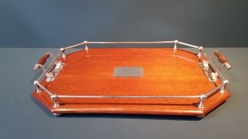 Immaculate Victorian Oak and Silver Plate Tray