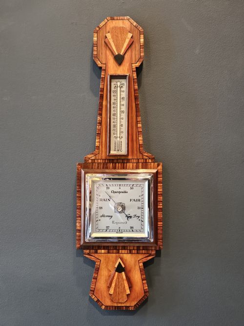 Art Deco Walnut Inlaid Banjo Barometer