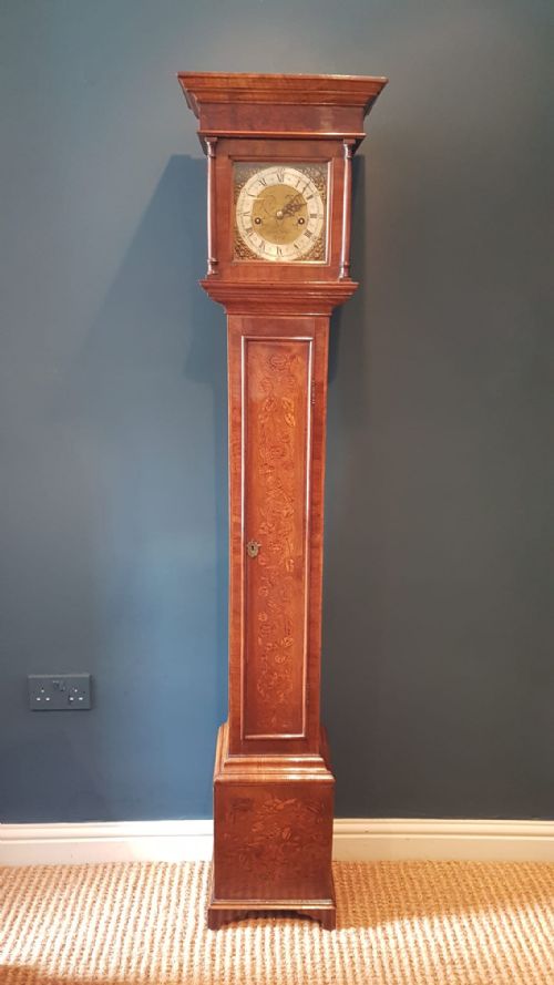 Superb Victorian Inlaid Walnut Weight Driven Grandmother Clock