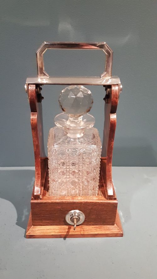 Victorian Oak and Silver Plate Single Bottle Tantalus