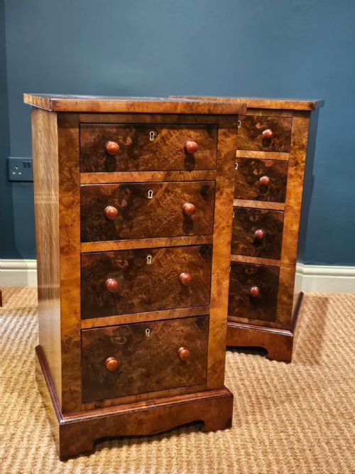 Matching Pair of Victorian Burr Walnut Bedside Chests