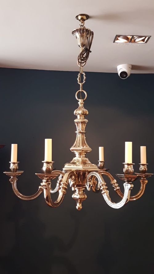 Impressive Edwardian Cast Brass Six Arm Chandelier