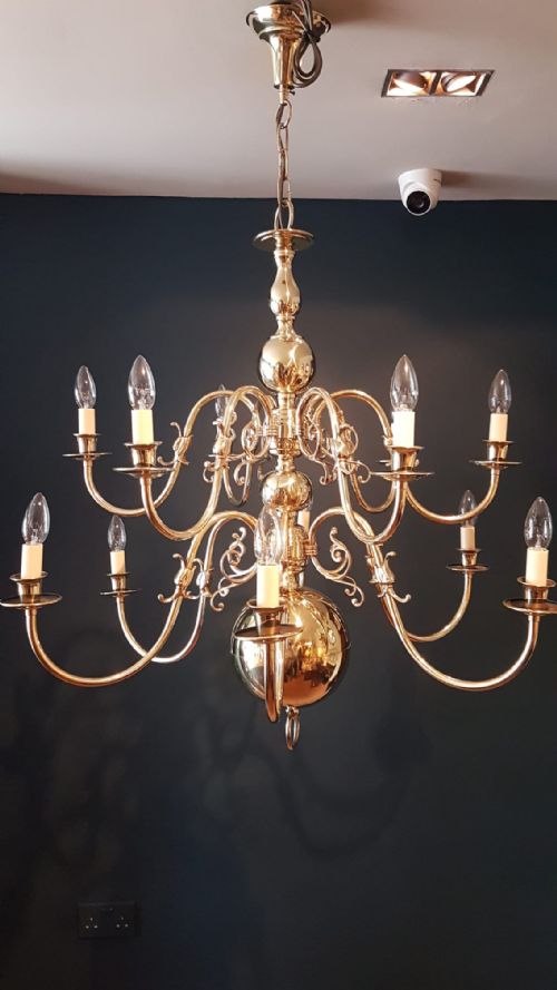 Large Edwardian 12 Arm 2 Tier Chandelier