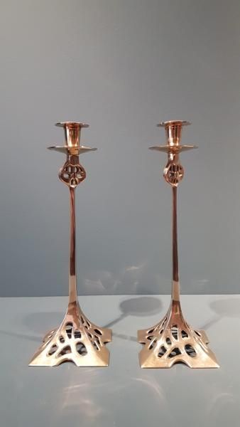 Matching Pair of Art Nouveau Brass Candlesticks