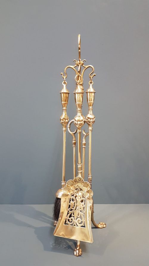 Superb Victorian Brass Fireside Companion Set