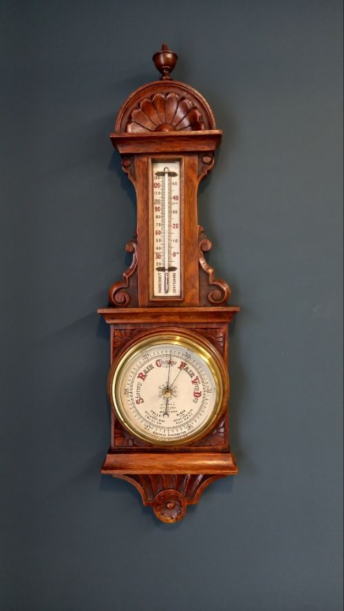Small Victorian Oak Yorkshire Banjo Barometer