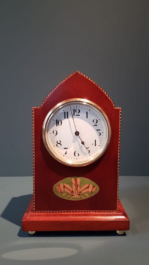 Prince of Wales Feathers Inlaid Edwardian Mantel Clock