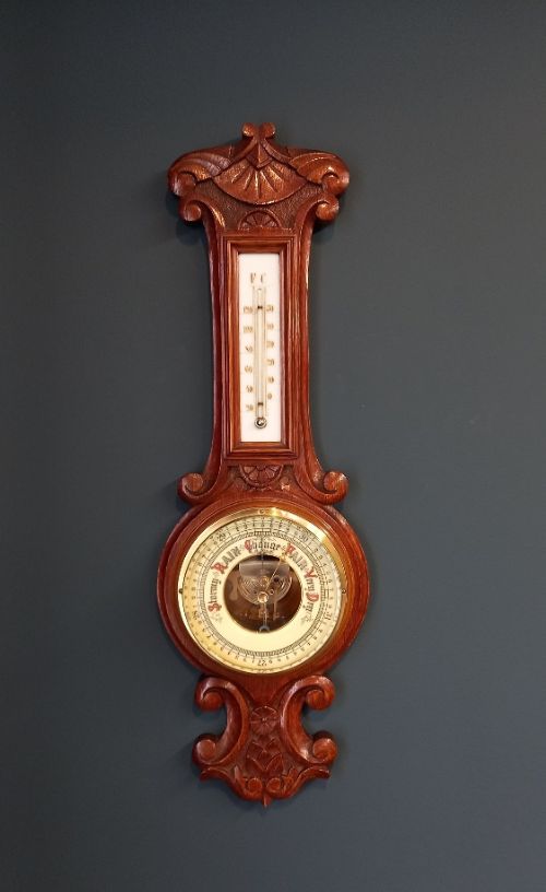 Victorian Oak Visible Works Banjo Barometer