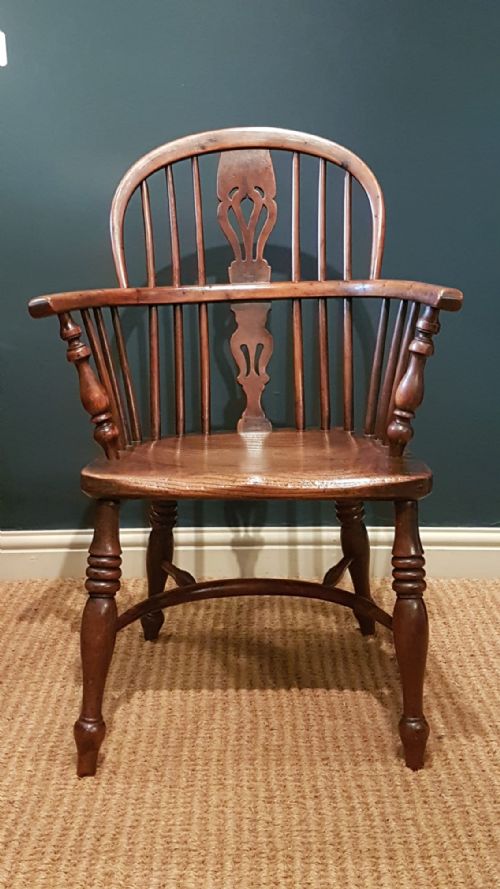 Victorian Yew Wood Windsor Chair with Crinoline Stretcher