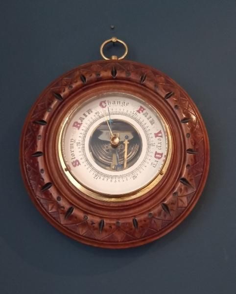 Victorian Walnut Visible Works Aneroid Barometer