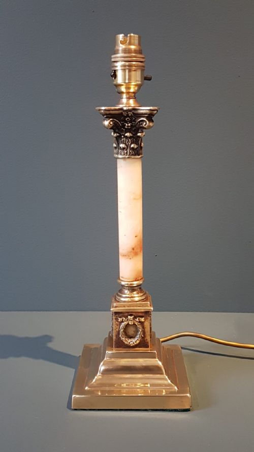 Edwardian Alabaster Column Table Lamp