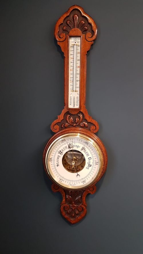 Victorian Solid Oak Cased Banjo Barometer