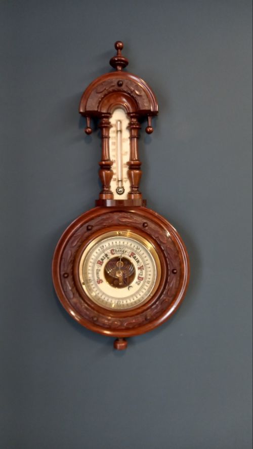 Small Victorian Walnut Pendant Banjo Barometer