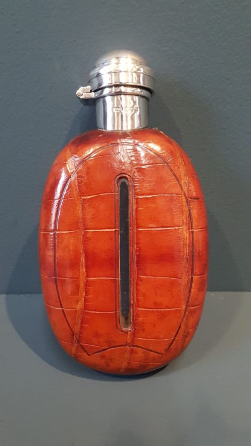 Silver and Crocodile Skin Hip Flask