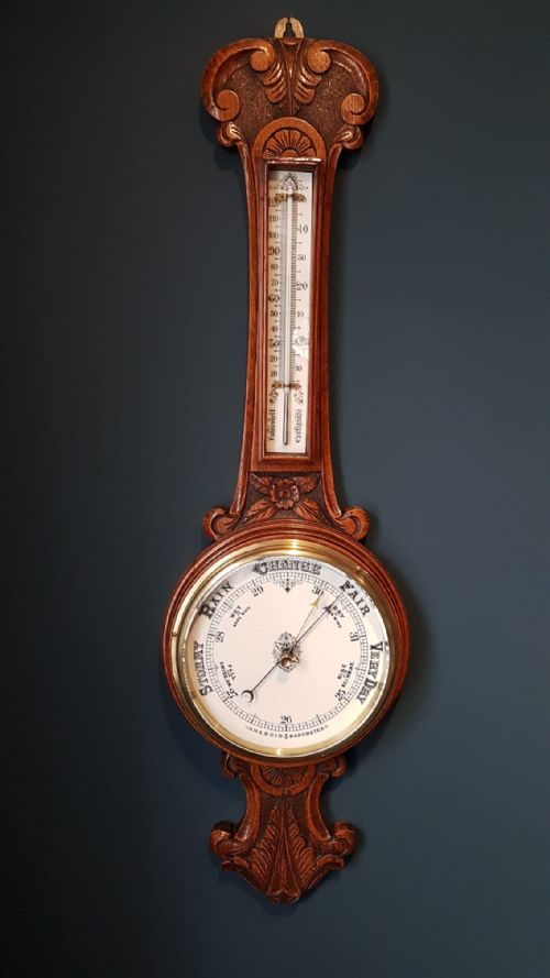 Victorian Oak Cased Banjo Barometer