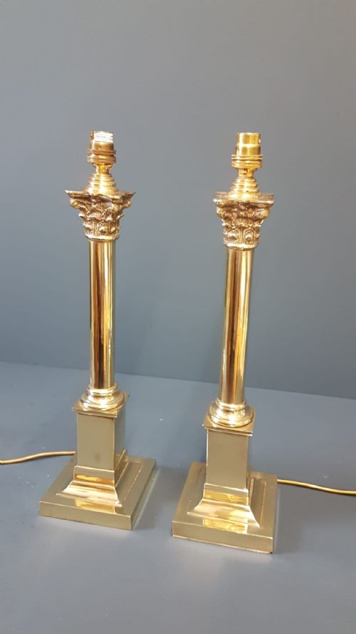 Matching Pair of Edwardian Cast Brass Table Lamps